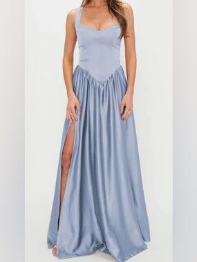 Show Me Your Mumu Abigail Maxi Dress, Steel Blue Luxe Satin, Medium